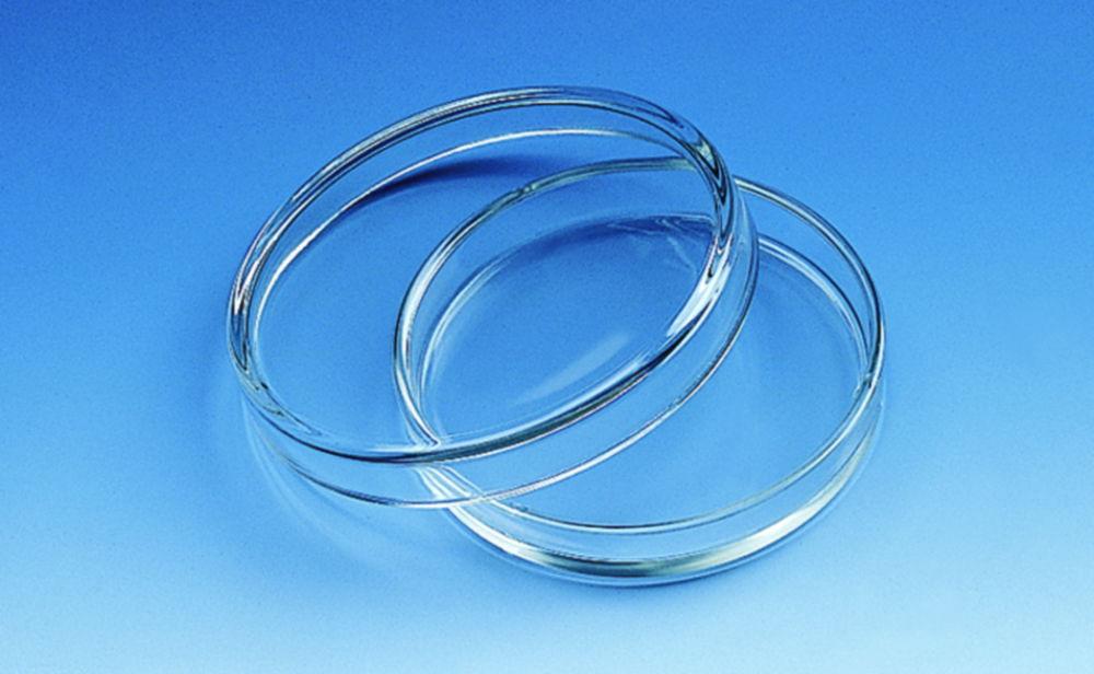 Petri dishes, soda-lime glass lid dia. 100 mm, h. of dish 15 mm pack of 10